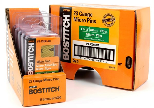 BOSTITCH Pin Nails 23GA 1-3/16-Inch Collated Pack of 3000-0